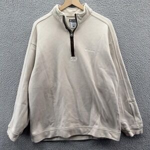 Columbia Sweater Mens Large Beige Cream Half Zip Fleece Pullover Pockets Outdoor